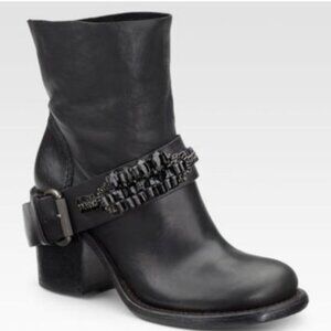 Vera Wang Lavender Black Leather Casey Buckle Rhinestone Boots